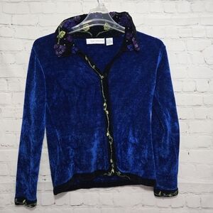 Vtg 90s That Sweater Chunky Blue Cardigan Sz S 3D Knit Grapes Floral Whimsical